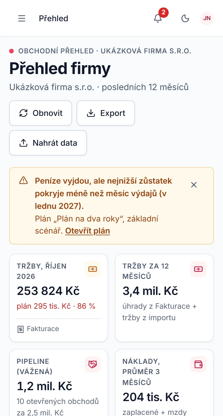 Obchodní přehled v telefonu